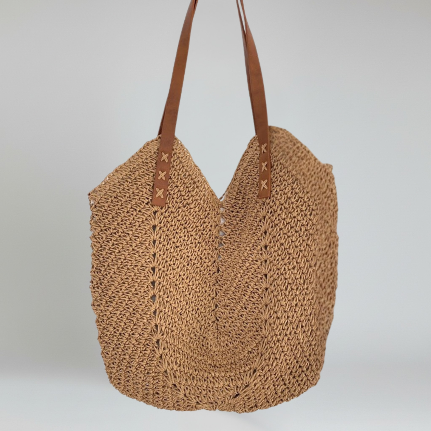 Sac Cabas en Paille Femme – Motif Chevrons & Grand Format