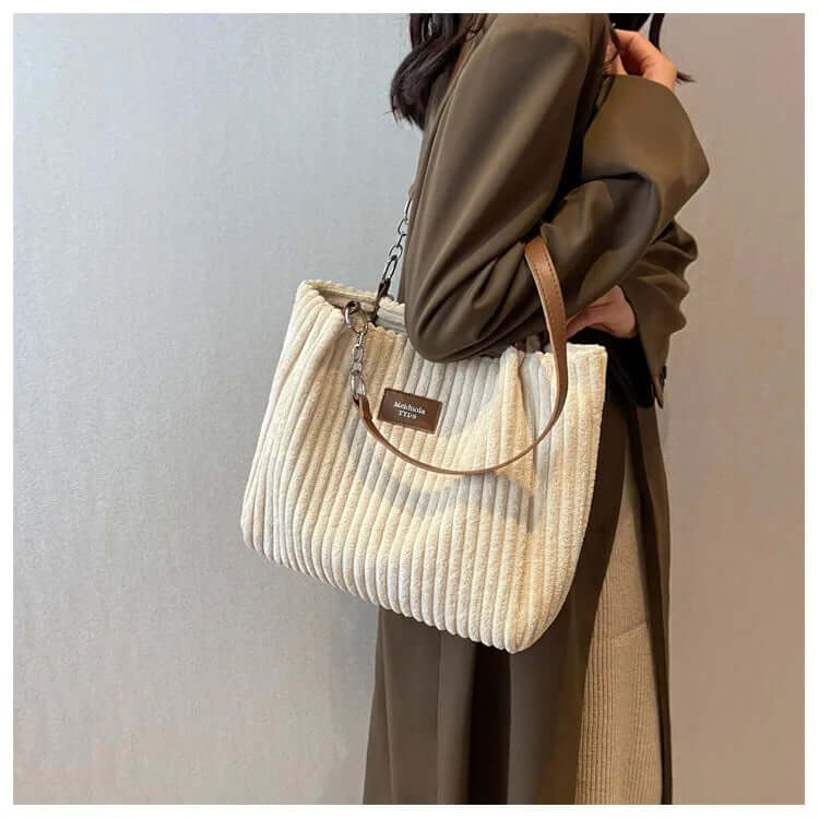 Sac cabas en velours côtelé | Femme | Grand format | Élégant