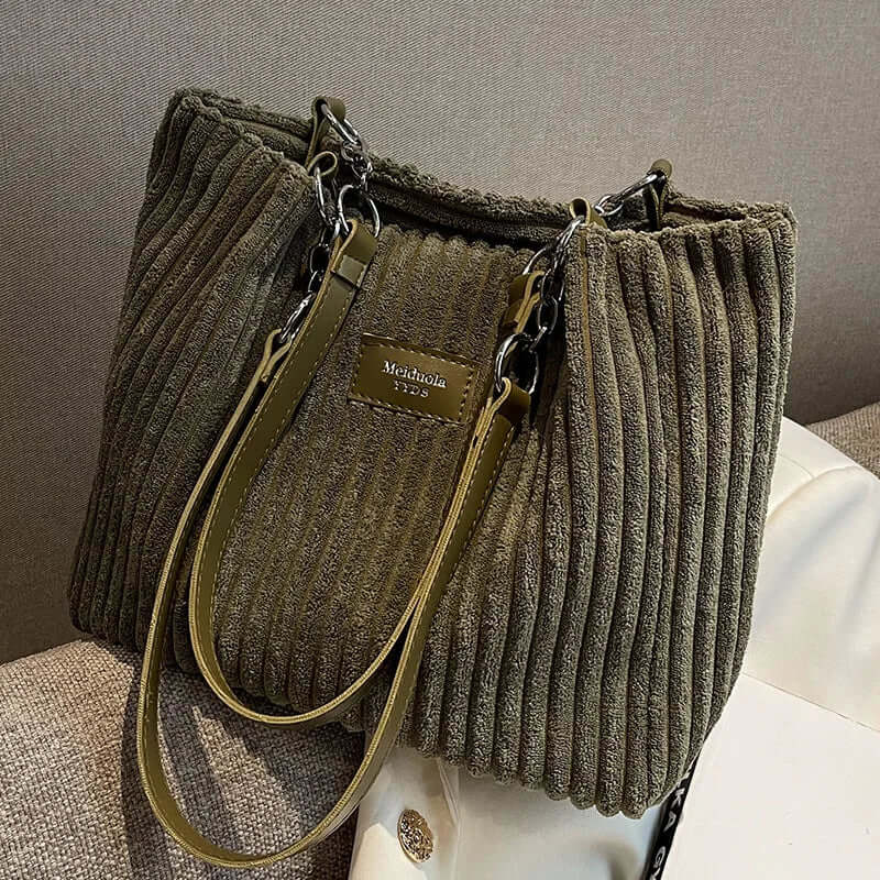 Sac cabas en velours côtelé | Femme | Grand format | Élégant