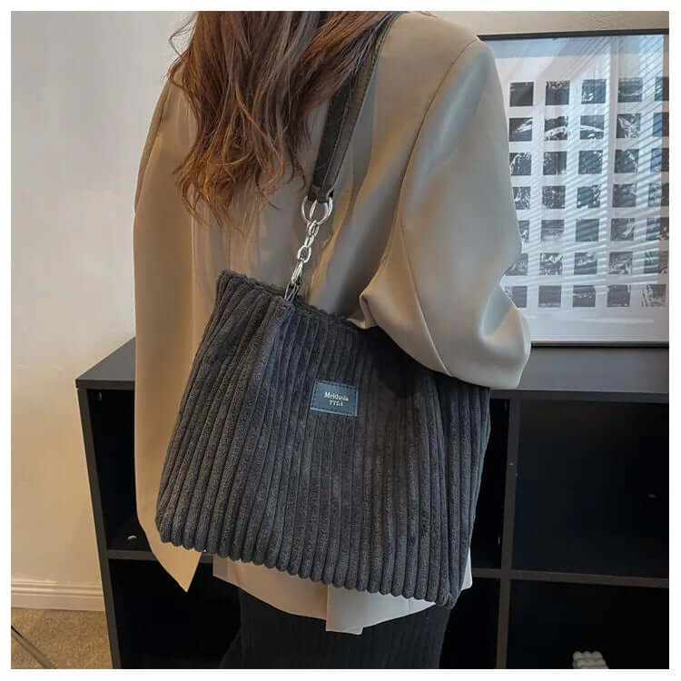 Sac cabas en velours côtelé | Femme | Grand format | Élégant