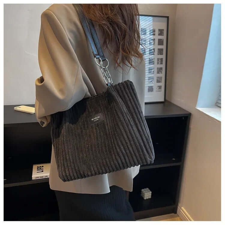 Sac cabas en velours côtelé | Femme | Grand format | Élégant