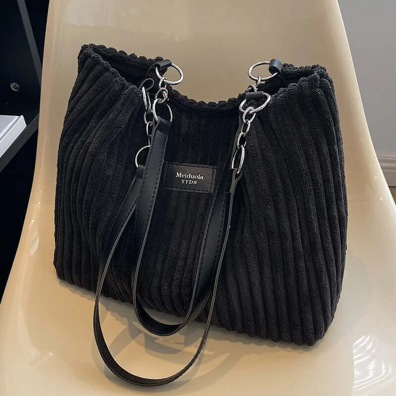 Sac cabas en velours côtelé | Femme | Grand format | Élégant