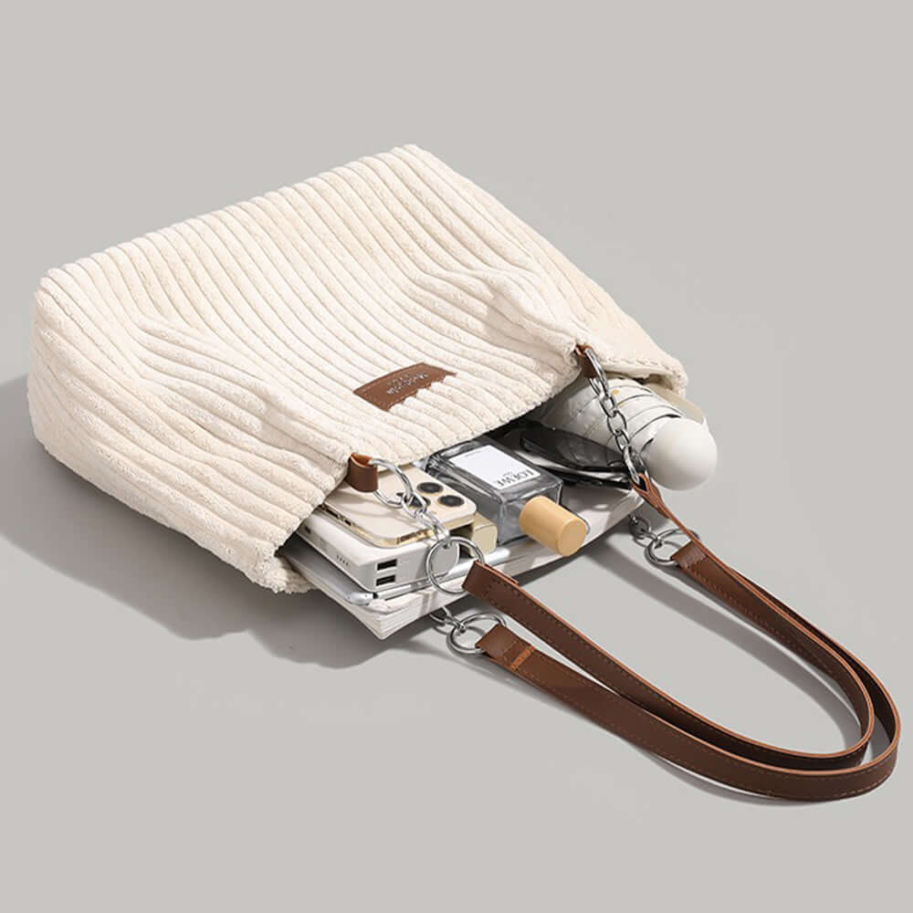 Sac cabas en velours côtelé | Femme | Grand format | Élégant