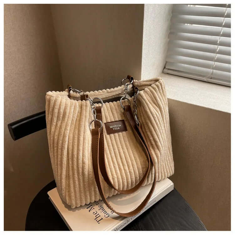 Sac cabas en velours côtelé | Femme | Grand format | Élégant