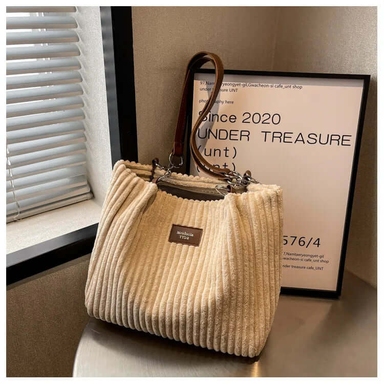 Sac cabas en velours côtelé | Femme | Grand format | Élégant