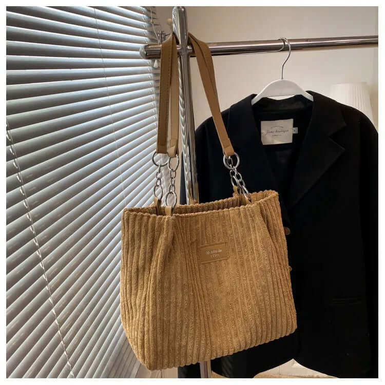 Sac cabas en velours côtelé | Femme | Grand format | Élégant