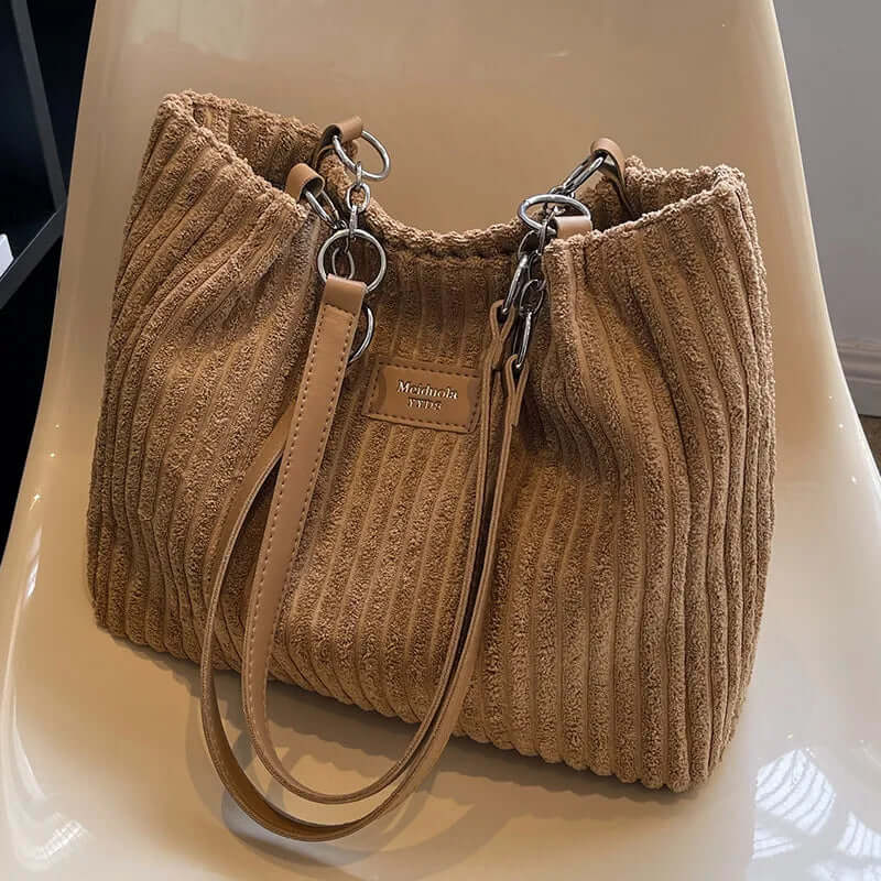 Sac cabas en velours côtelé | Femme | Grand format | Élégant