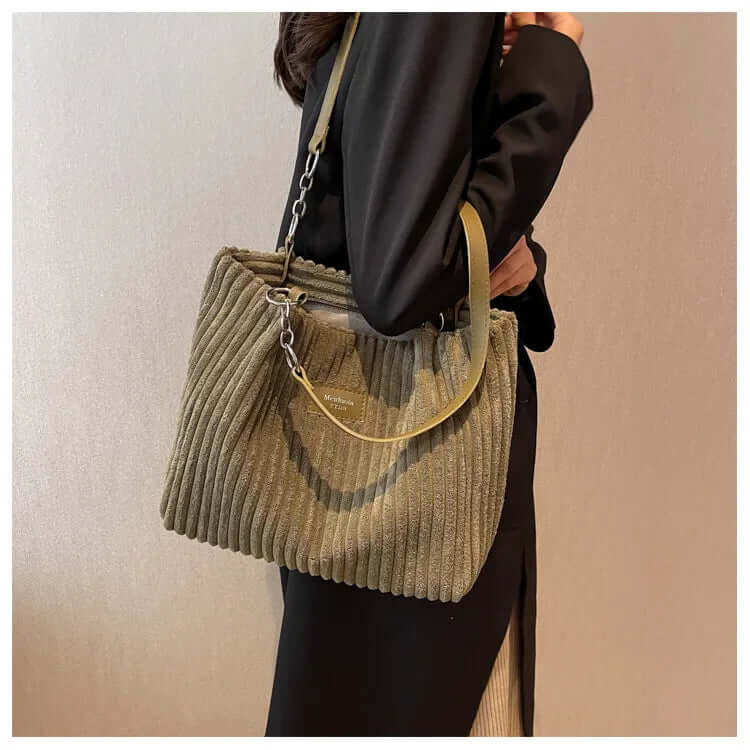 Sac cabas en velours côtelé | Femme | Grand format | Élégant