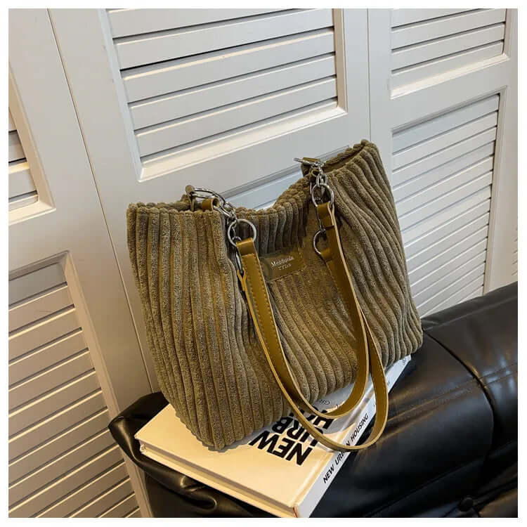 Sac cabas en velours côtelé | Femme | Grand format | Élégant