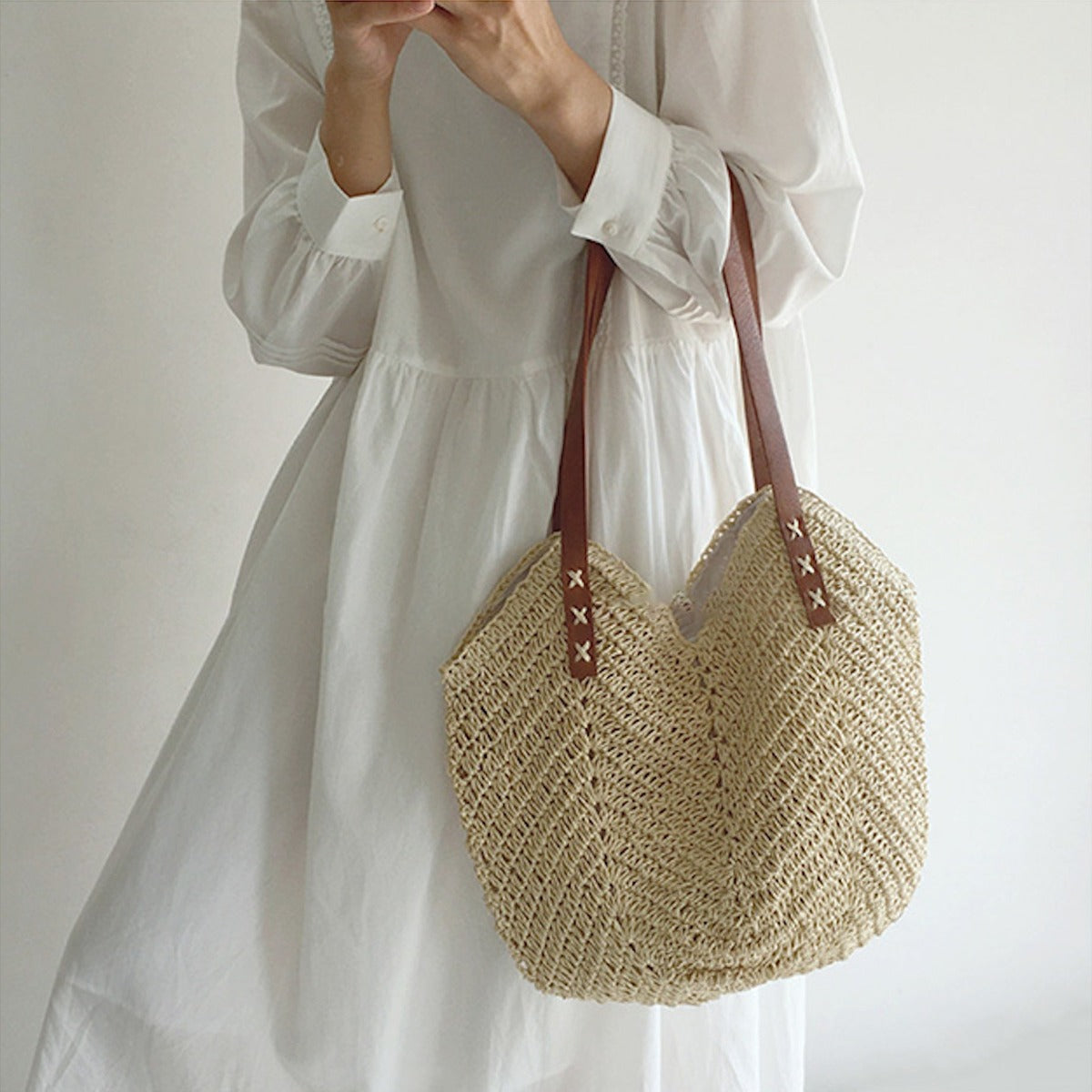Sac Cabas en Paille Femme – Motif Chevrons & Grand Format
