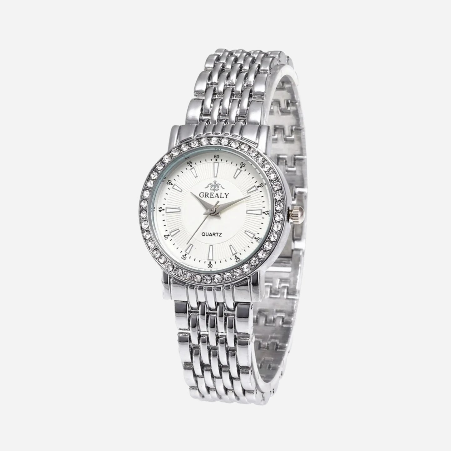 Montre Femme | Quartz | Lunette Sertie | Bracelet Métallique