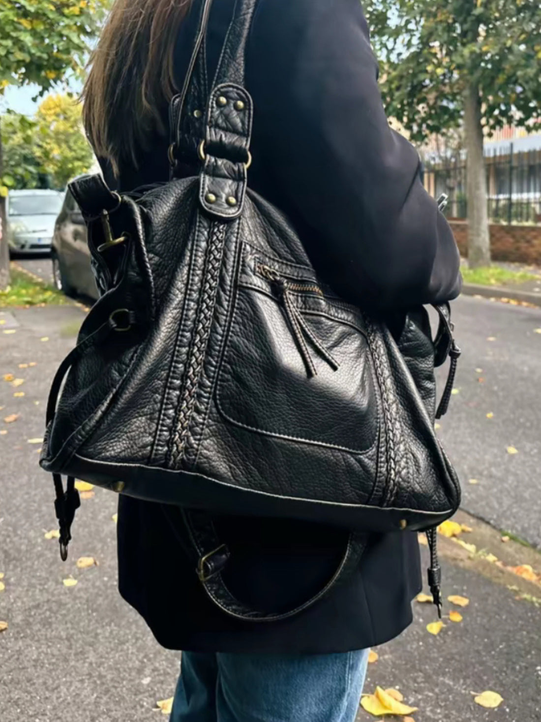 Zwarte Schoudertas Dames – Trendy Kunstleren Handtas met Ritsvakken