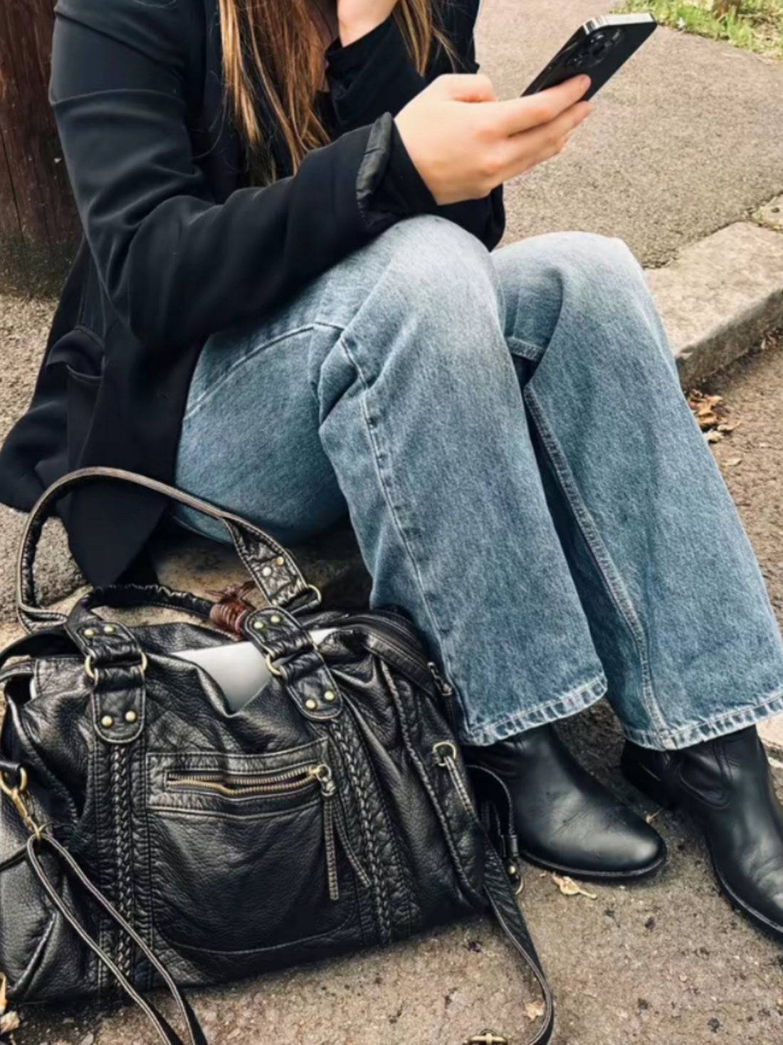 Zwarte Schoudertas Dames – Trendy Kunstleren Handtas met Ritsvakken