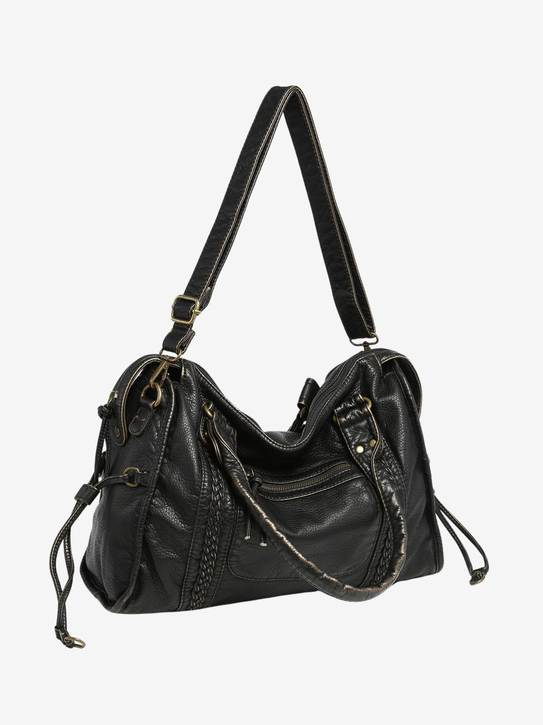 Zwarte Schoudertas Dames – Trendy Kunstleren Handtas met Ritsvakken
