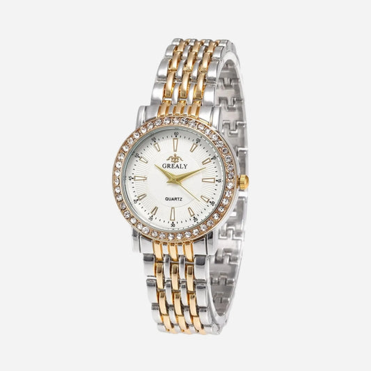 Montre Femme | Quartz | Lunette Sertie | Bracelet Métallique