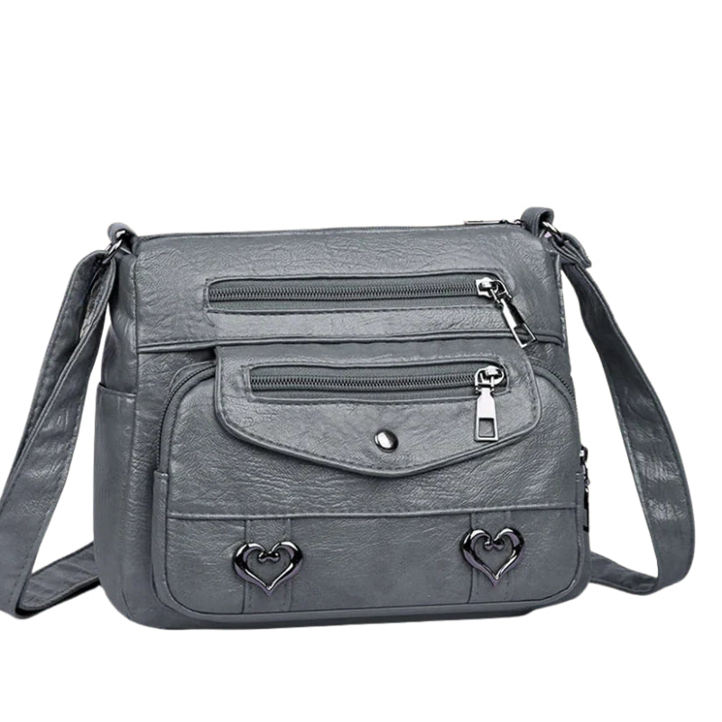 Sac Bandoulière Vintage Femme – Détails Cœur & Poches Zippées