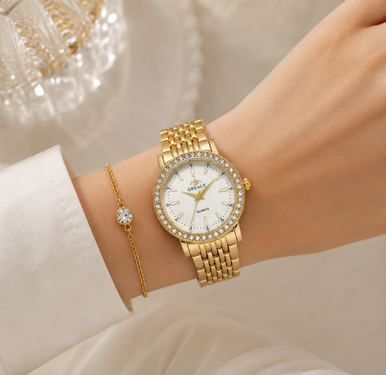 Montre Femme | Quartz | Lunette Sertie | Bracelet Métallique