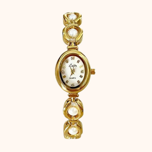 Montre femme | Dorée | Bracelet perles | Élégante