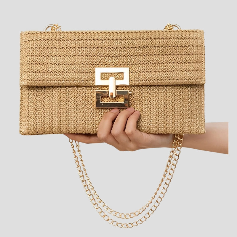 Sac Bandoulière Tressé Femme – Sac Élégant à Fermoir Doré