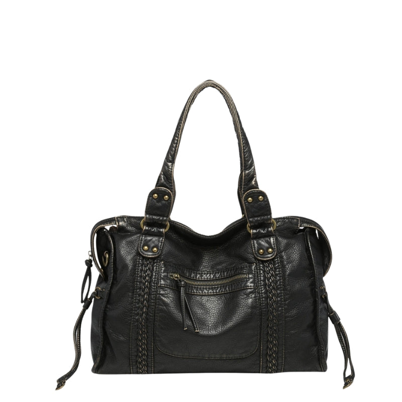 Zwarte Schoudertas Dames – Trendy Kunstleren Handtas met Ritsvakken