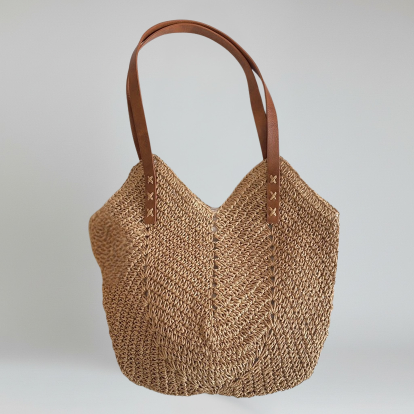 Sac Cabas en Paille Femme – Motif Chevrons & Grand Format