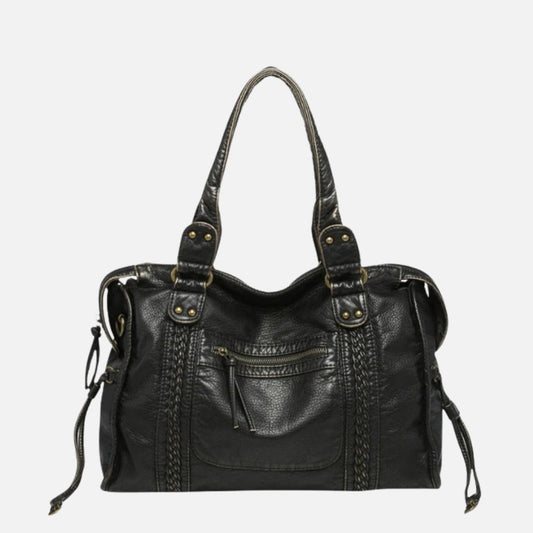 Zwarte Schoudertas Dames – Trendy Kunstleren Handtas met Ritsvakken