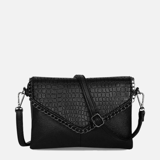 Sac Bandoulière Noir Femme – Chaîne Élégante & Rabat Texturé