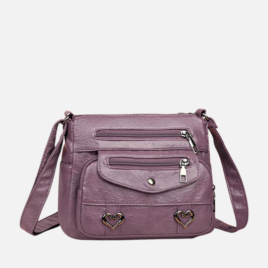 Sac Bandoulière Vintage Femme – Détails Cœur & Poches Zippées