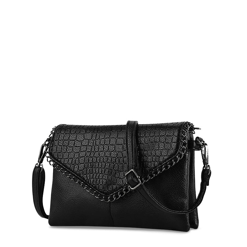 Sac Bandoulière Noir Femme – Chaîne Élégante & Rabat Texturé