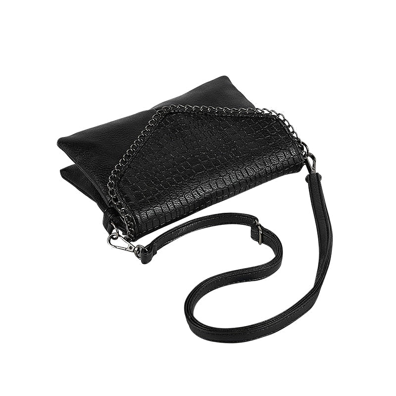 Sac Bandoulière Noir Femme – Chaîne Élégante & Rabat Texturé