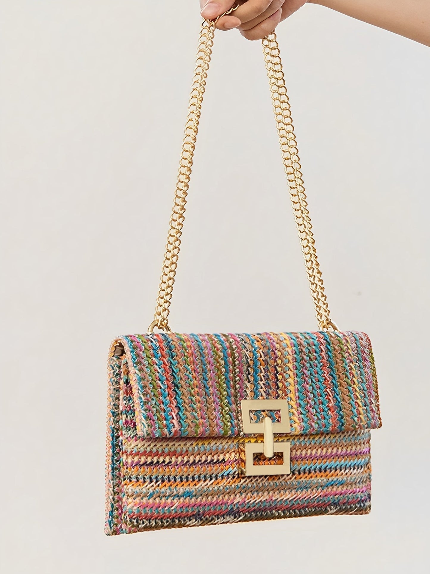 Sac Bandoulière Tressé Femme – Sac Élégant à Fermoir Doré