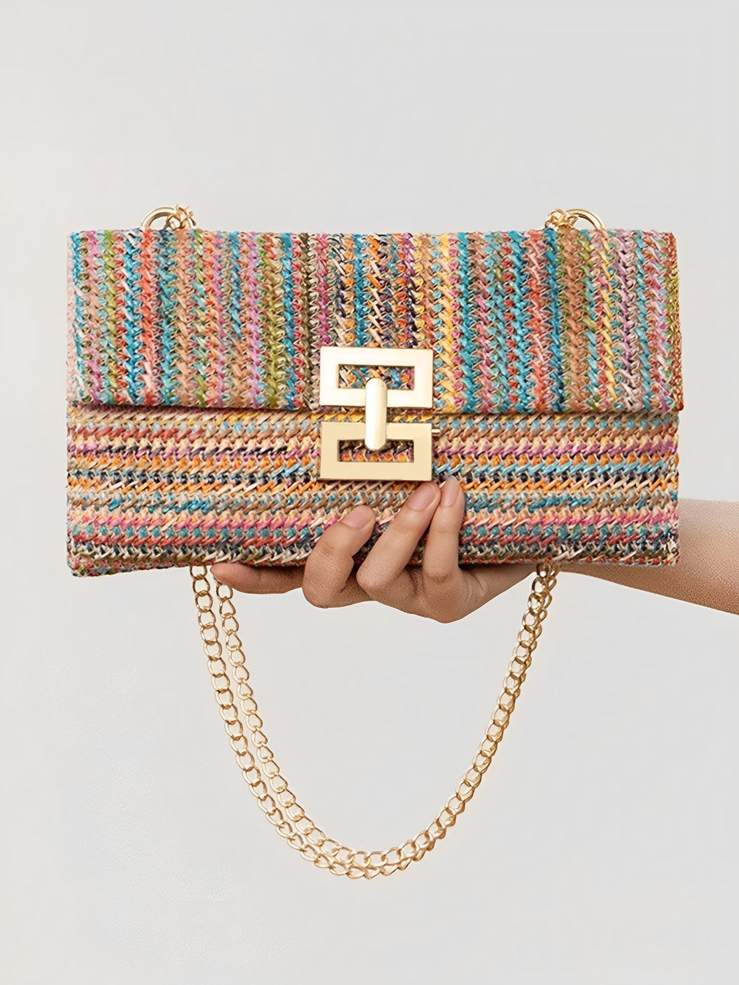Sac Bandoulière Tressé Femme – Sac Élégant à Fermoir Doré