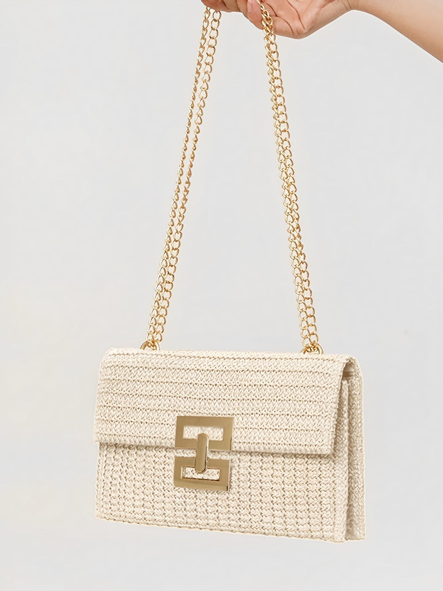 Sac Bandoulière Tressé Femme – Sac Élégant à Fermoir Doré